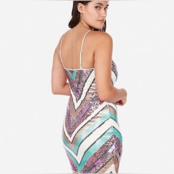 Express sequin chevron mini dress PS - Picture 2 of 8